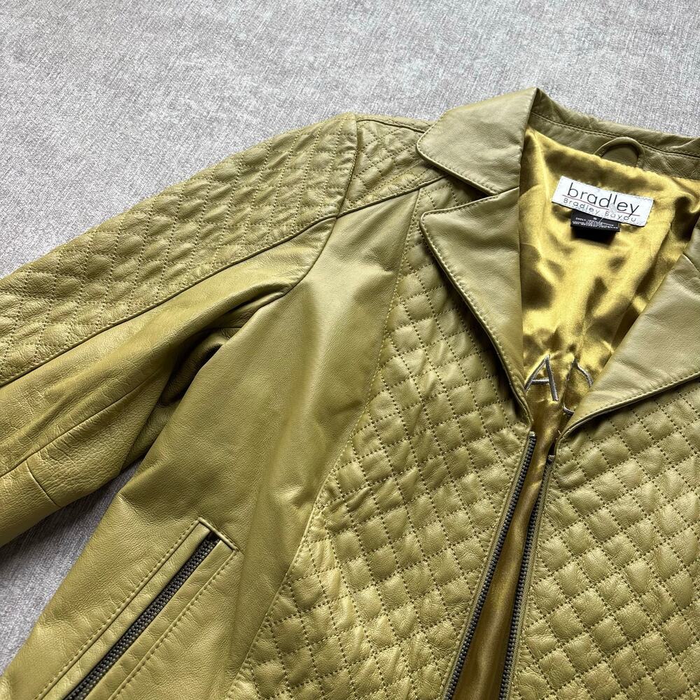 NWOT Green Genuine Quilted Leather Jacket - Picture 3 of 6